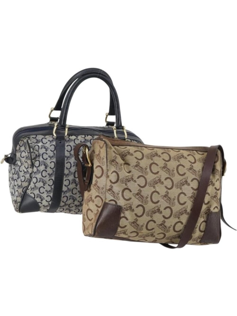 CELINE Macadam Canvas C Sulky Shoulder Bag 2 Set Beige Navy
